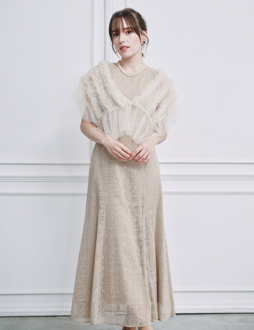 チュールボレロ付きモザイクレースワンピース の画像4