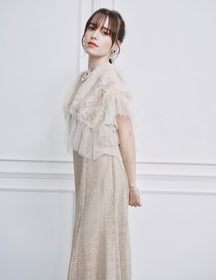 チュールボレロ付きモザイクレースワンピース の画像5