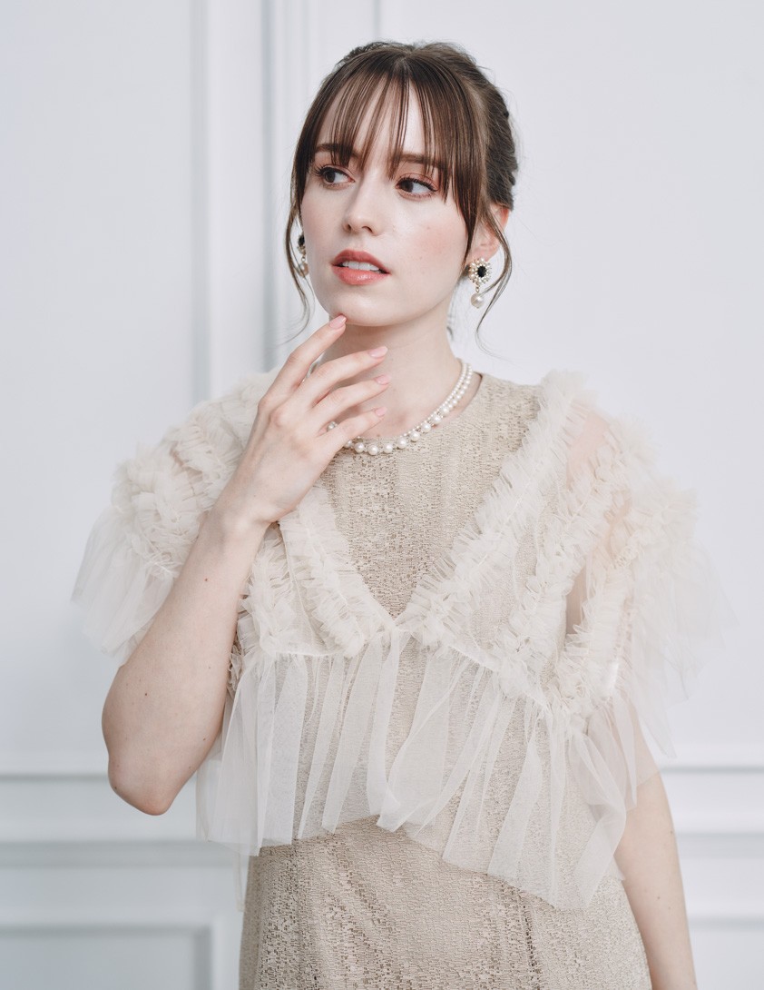 チュールボレロ付きモザイクレースワンピース の画像6