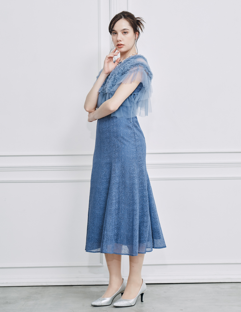 チュールボレロ付きモザイクレースワンピース の画像2