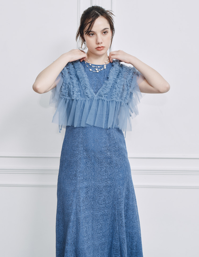 チュールボレロ付きモザイクレースワンピース の画像4