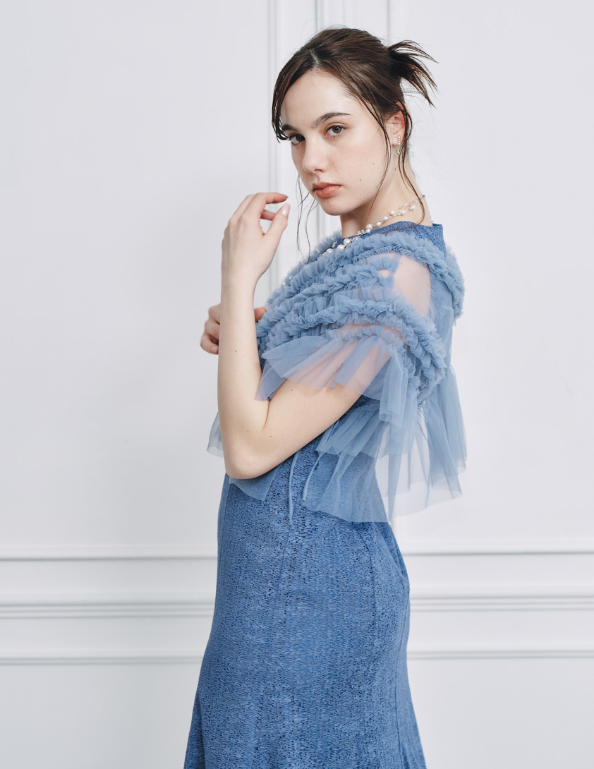 チュールボレロ付きモザイクレースワンピース の画像5