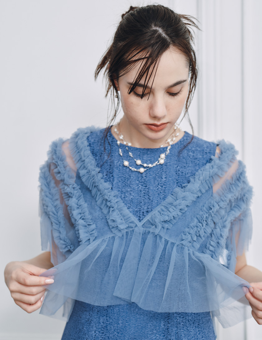 チュールボレロ付きモザイクレースワンピース の画像6