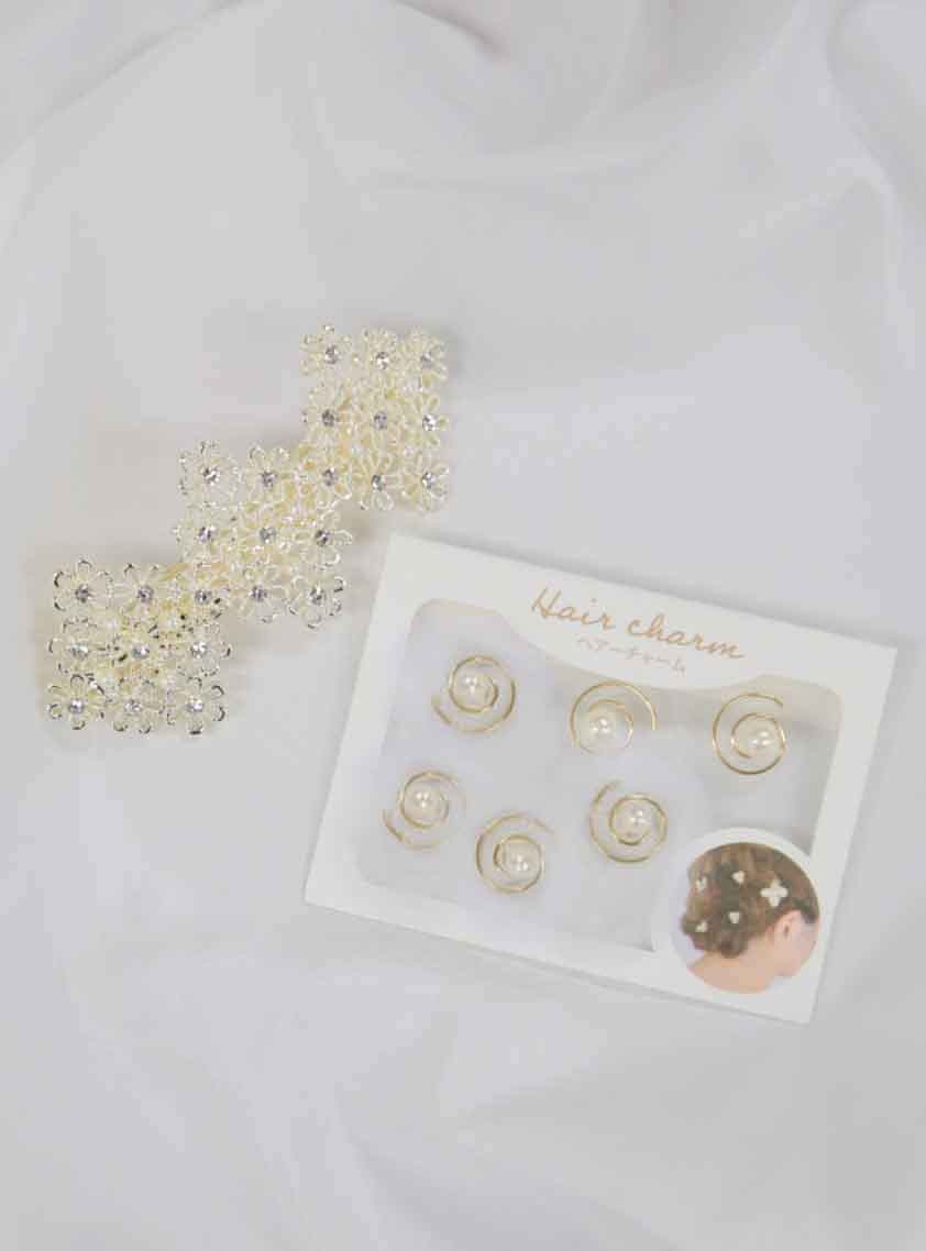 花柄バレッタ＆ヘアーチャーム6個セット の画像1