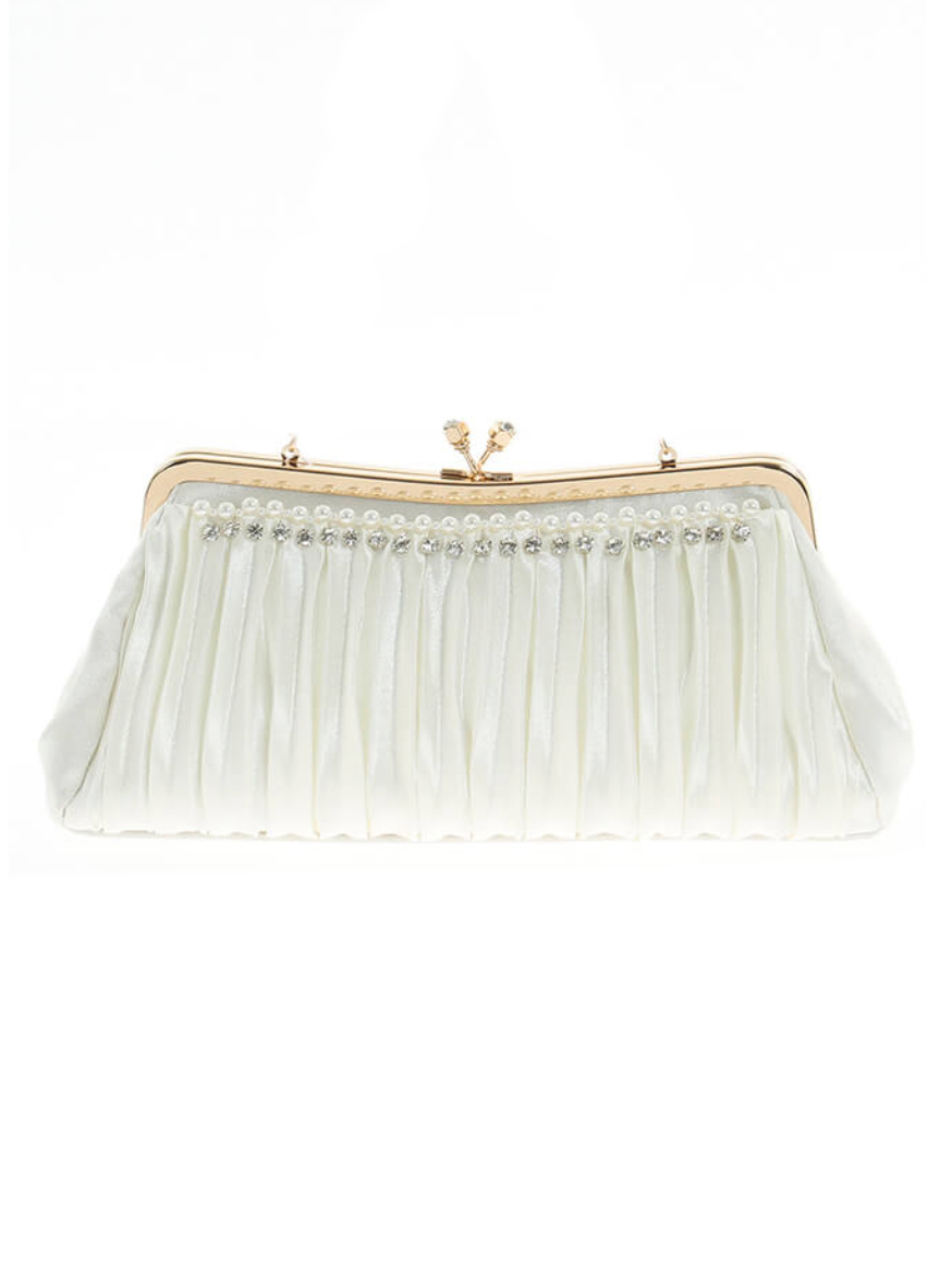 2WAYシャーリングサテンがま口クラッチバッグ の画像1